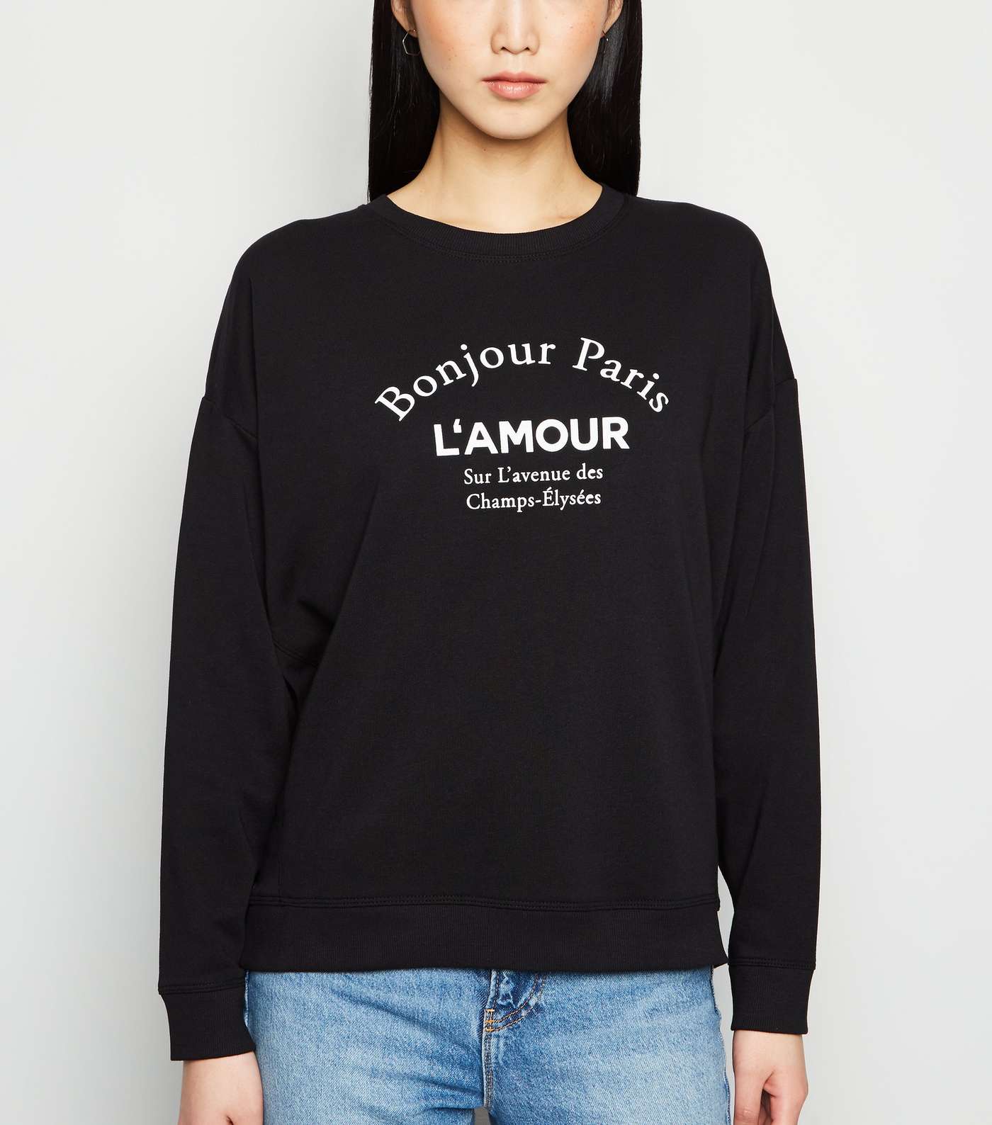 Black Bonjour Paris Slogan Sweatshirt