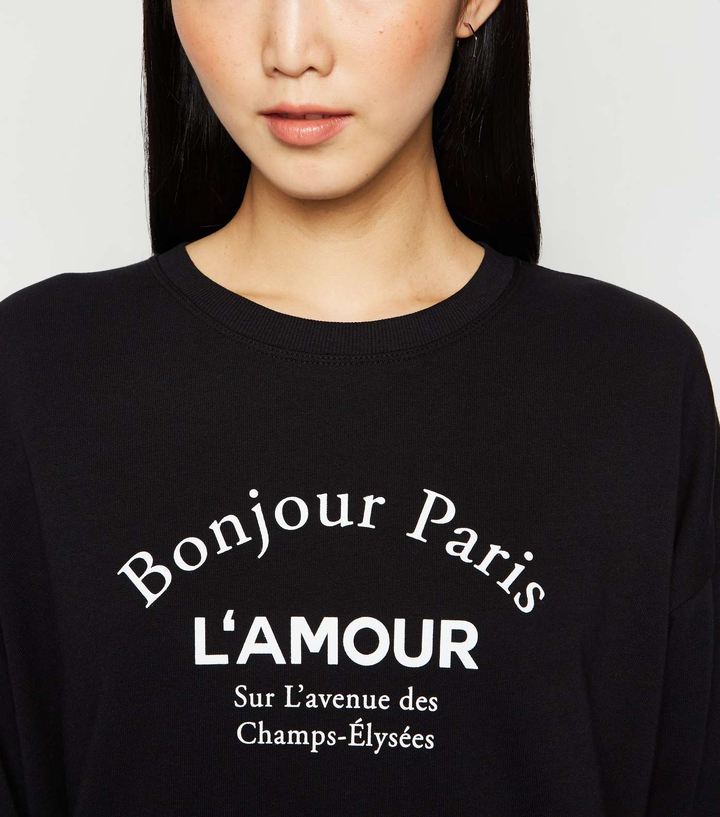 Black Bonjour Paris Slogan Sweatshirt Image 5