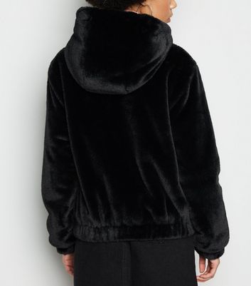 black hooded fluffy jacket