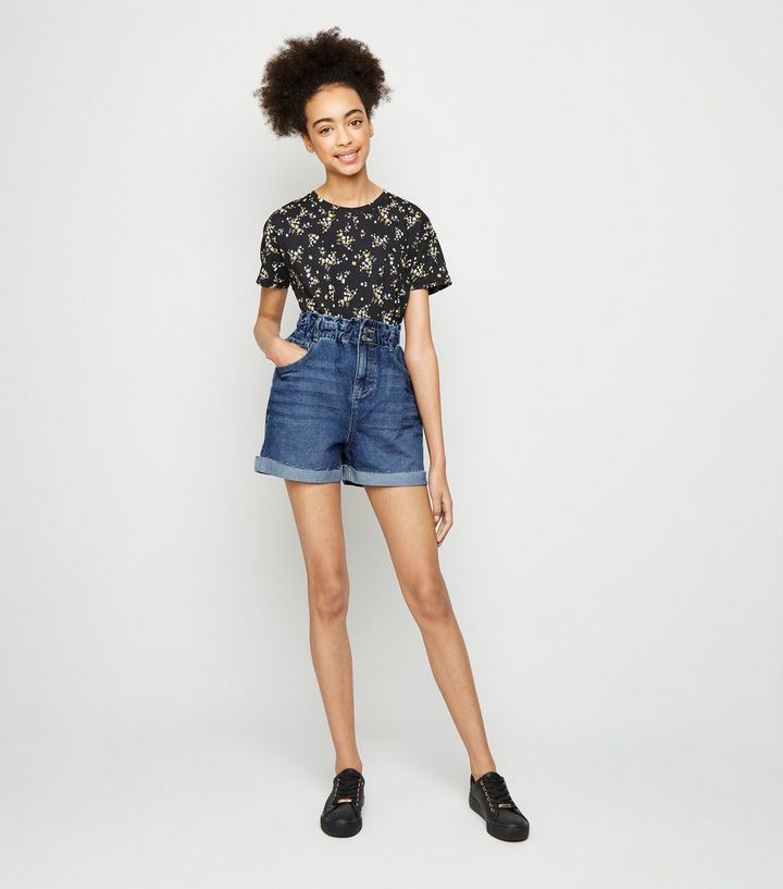 Girls Blue Mid Wash High Waist Denim Shorts New Look