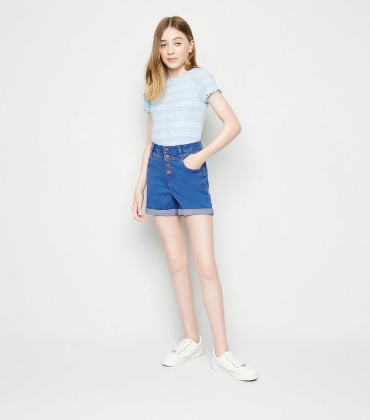 Girls Bright Blue High Waist Denim Shorts New Look Girls Bright Blue High Waist Denim Shorts New Look