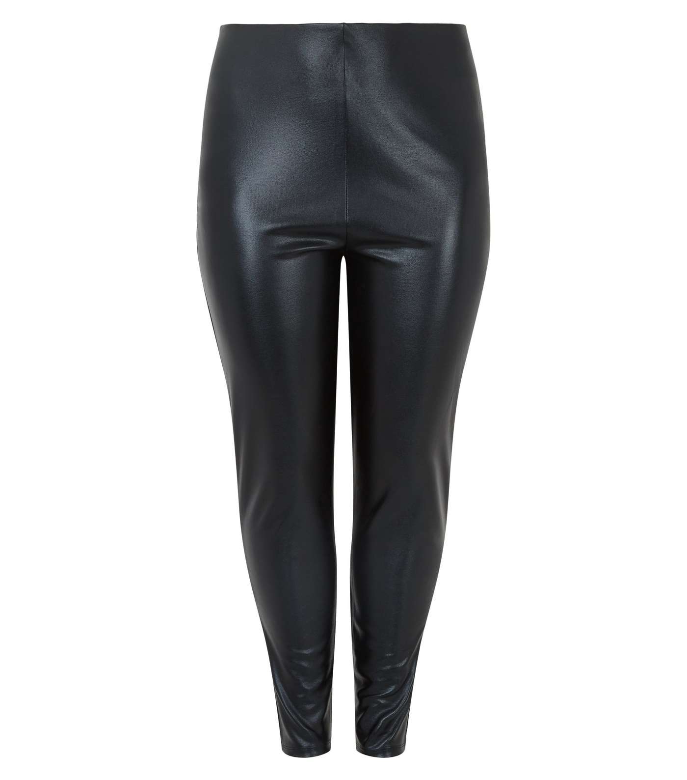 Curves Black Leather-Look Front Leggings Image 4