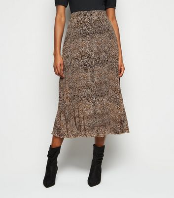 animal print faux suede pleated midi skirt