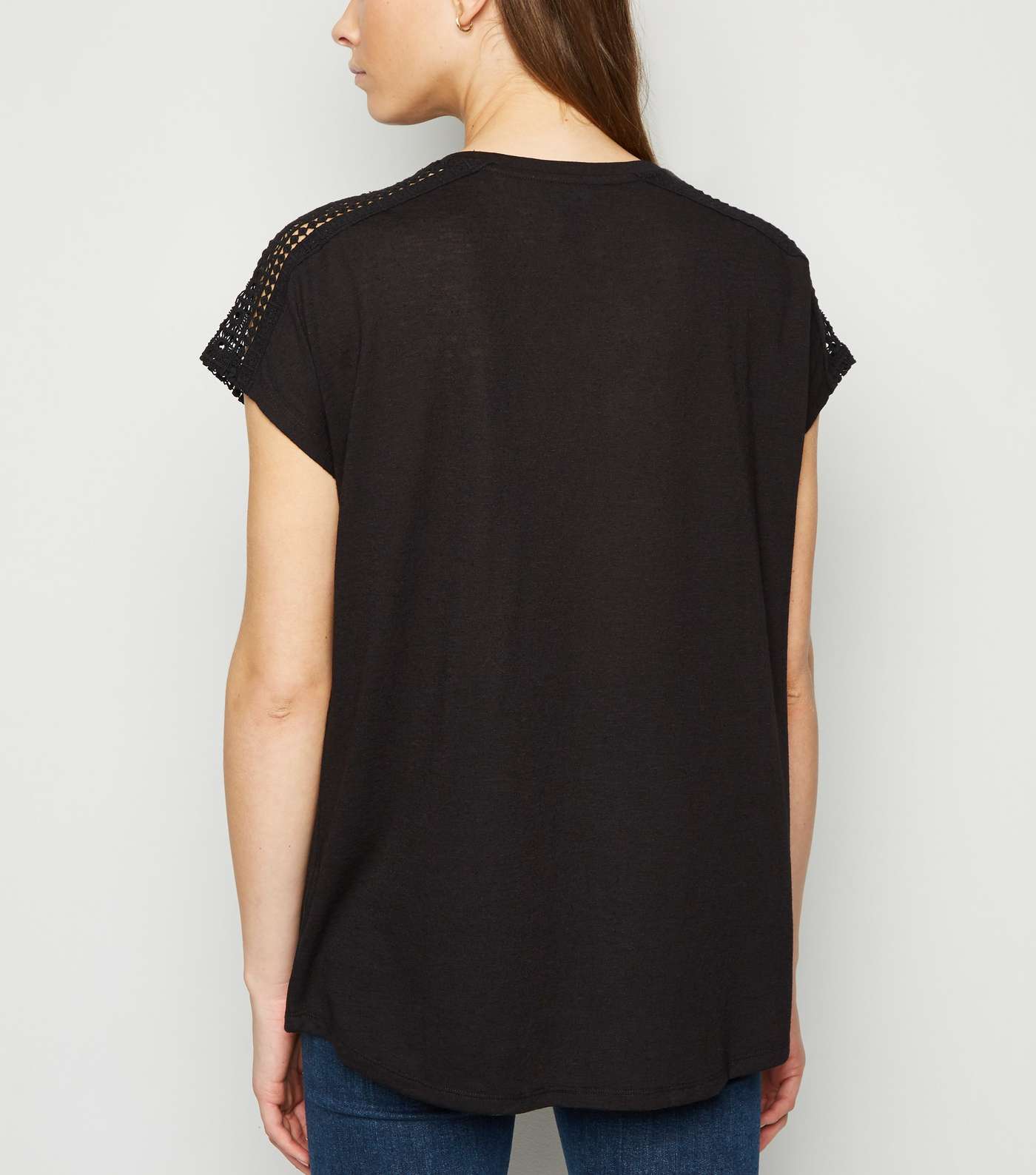 Black Crochet Shoulder Trim T-Shirt Image 3