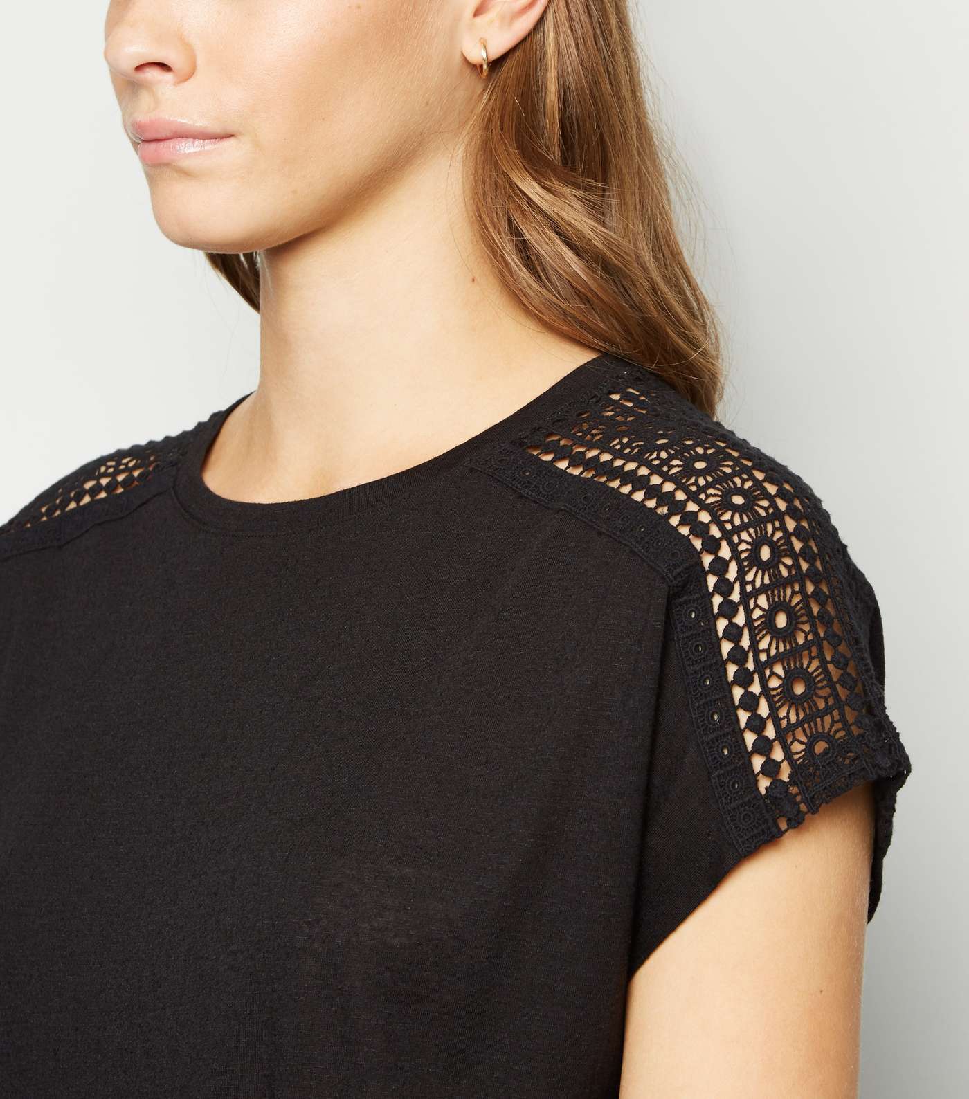 Black Crochet Shoulder Trim T-Shirt Image 5
