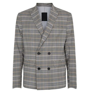 Image of Grey Check Double Breasted Slim Fit Suit Jacket New Look
