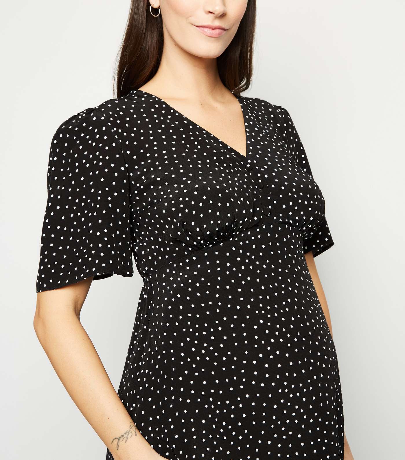Maternity Black Spot Button Up Midaxi Dress Image 3