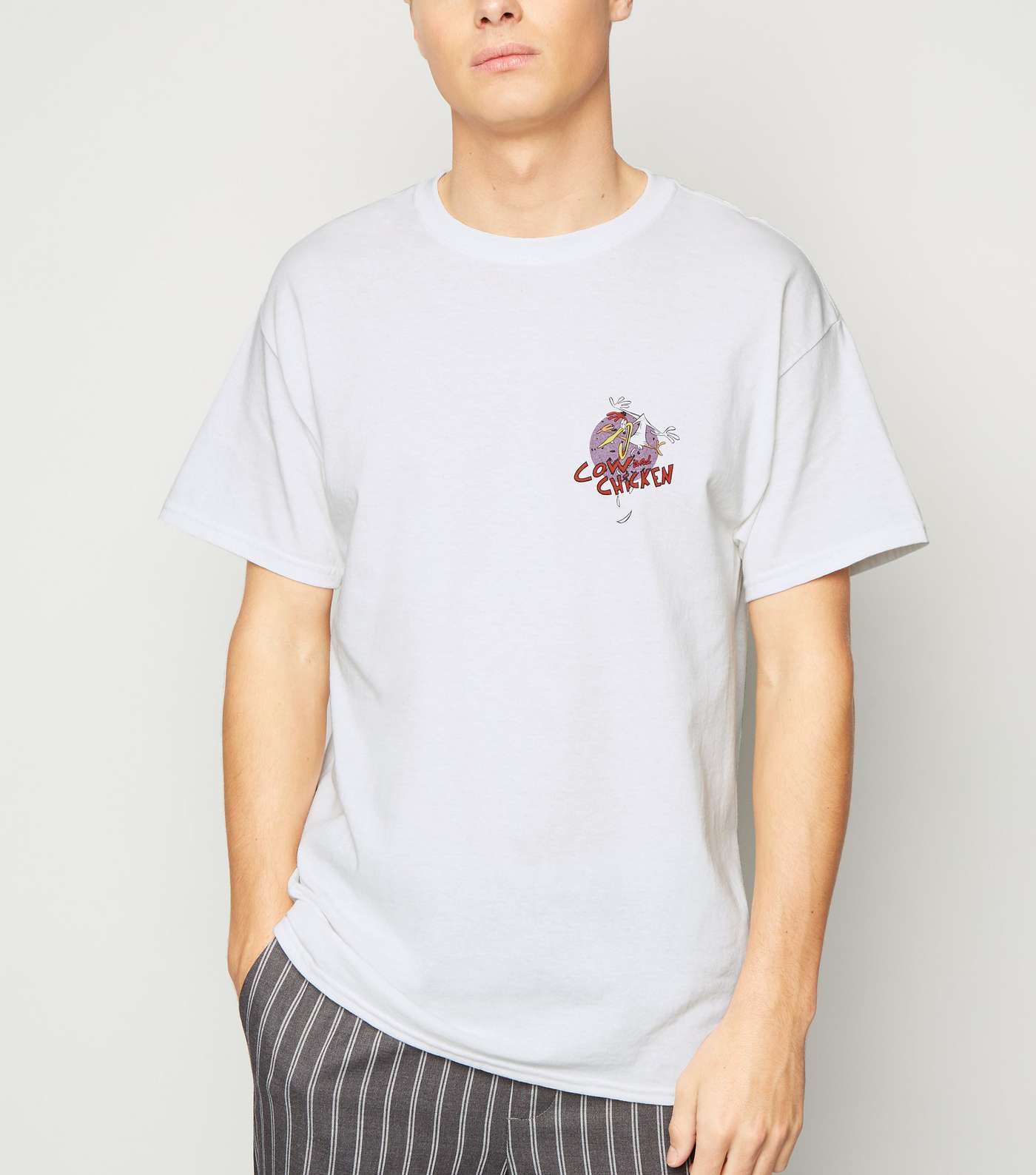 White Cow and Chicken Logo Oversized T-Shirt Image 3