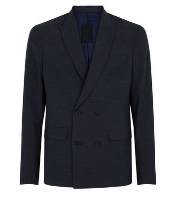 Image of Navy Double Breasted Slim Fit Suit Jacket New Look