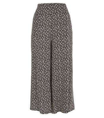 Image of Black Ditsy Floral Wide Leg Trousers New Look