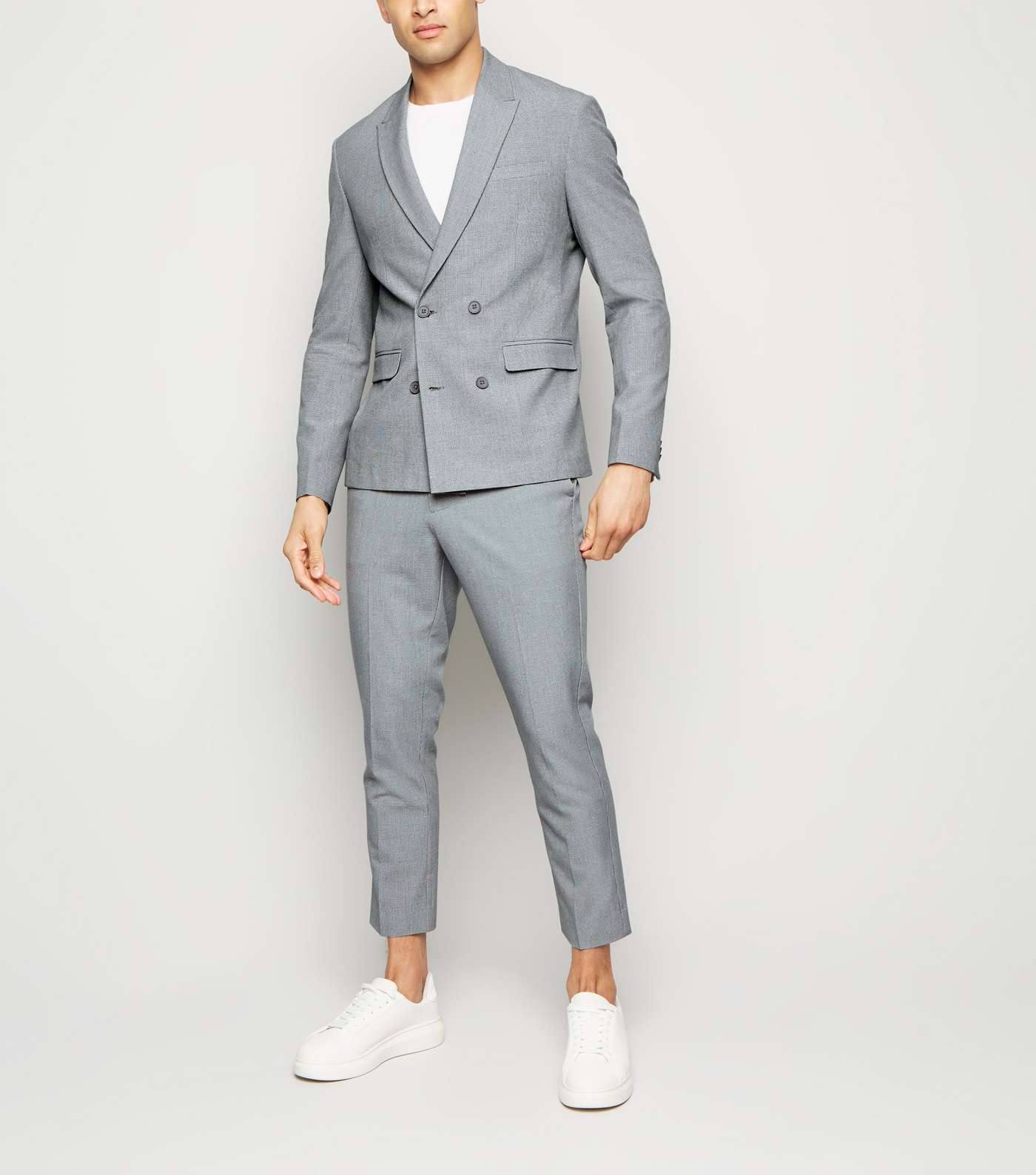 Grey Double Breasted Slim Suit Jacket Image 2