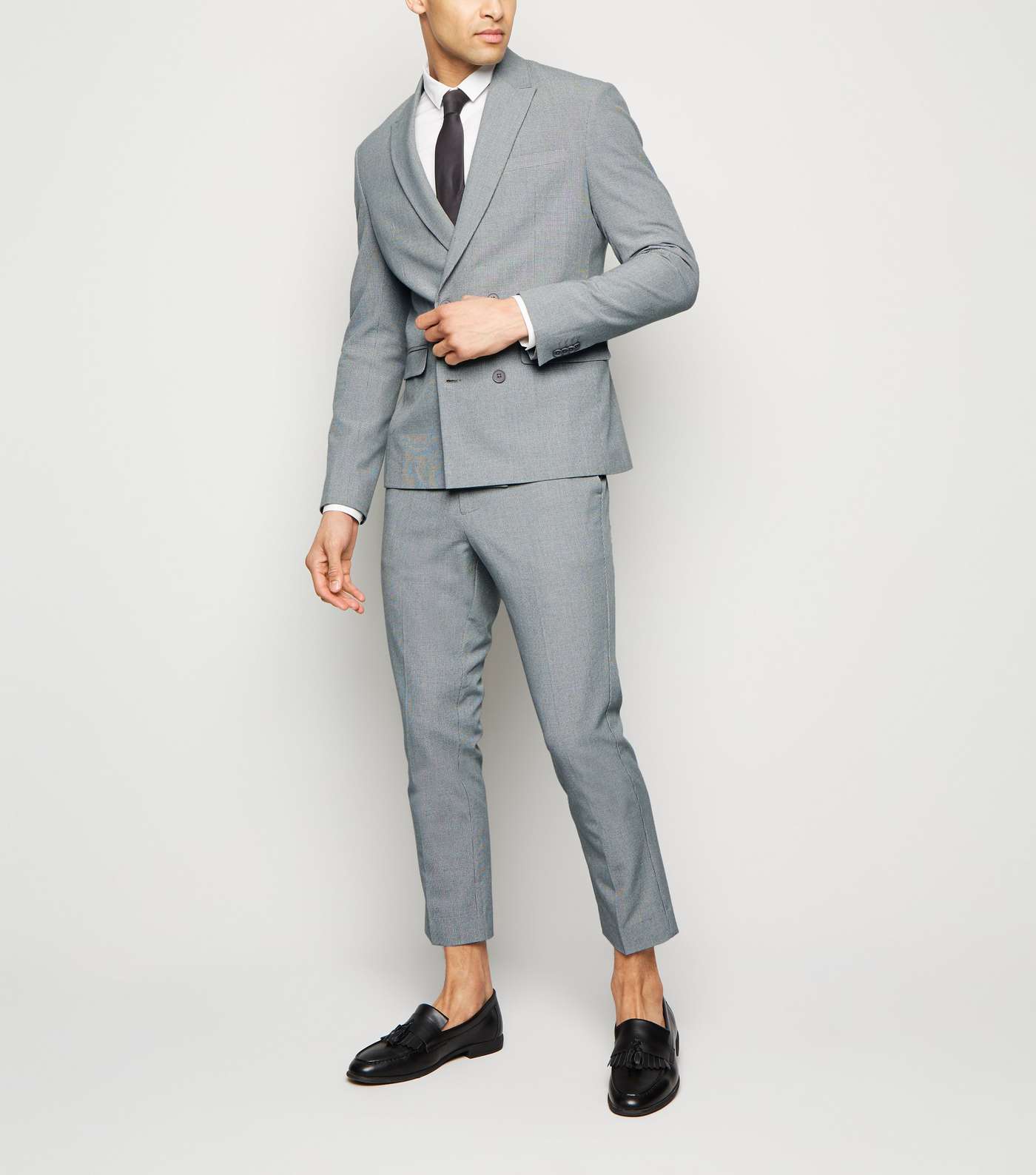 Grey Double Breasted Slim Suit Jacket Image 6