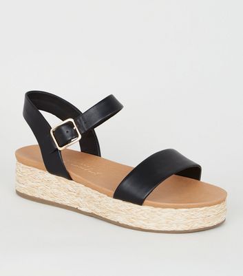 Wide Fit Black Espadrille Footbed Flatform Sandals | New Look