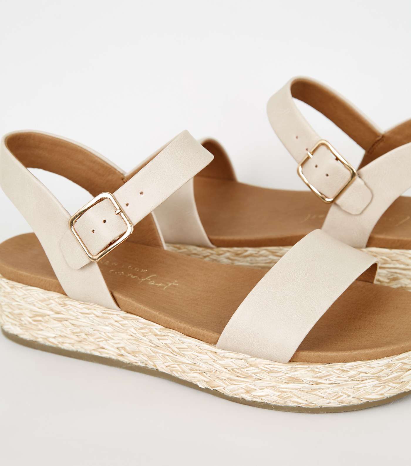 Wide Fit Cream Espadrille Footbed Flatform Sandals Image 3