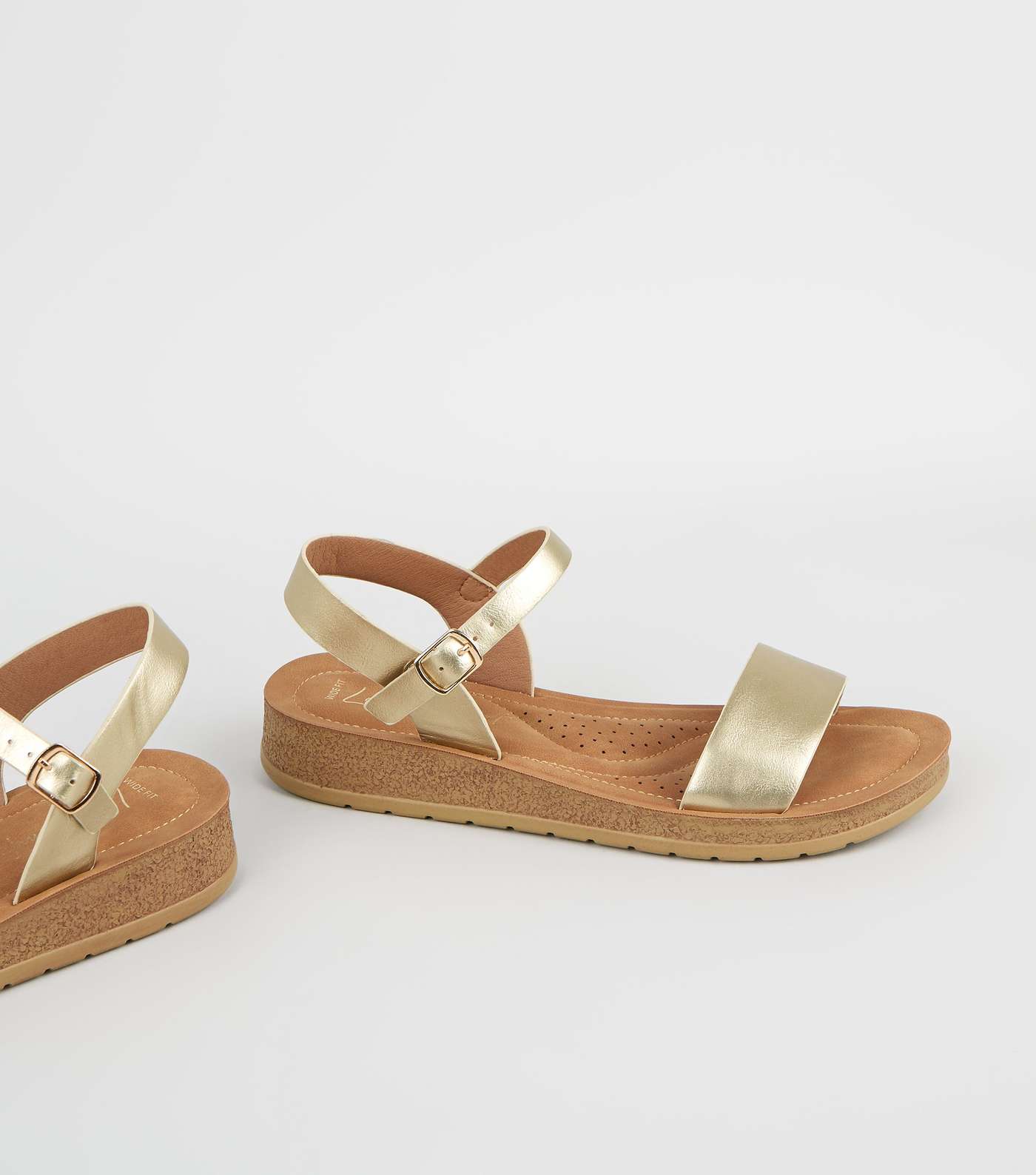 Wide Fit Gold Leather-Look 2 Part Sandals Image 3