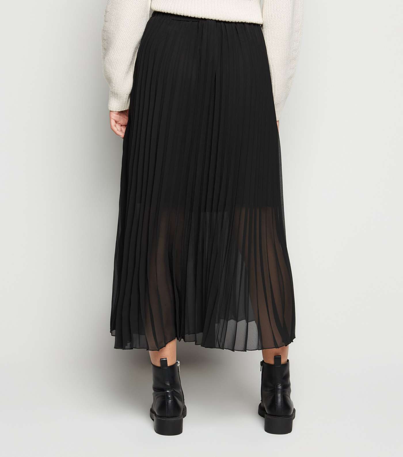 Black Button Up Pleated Midi Skirt Image 3