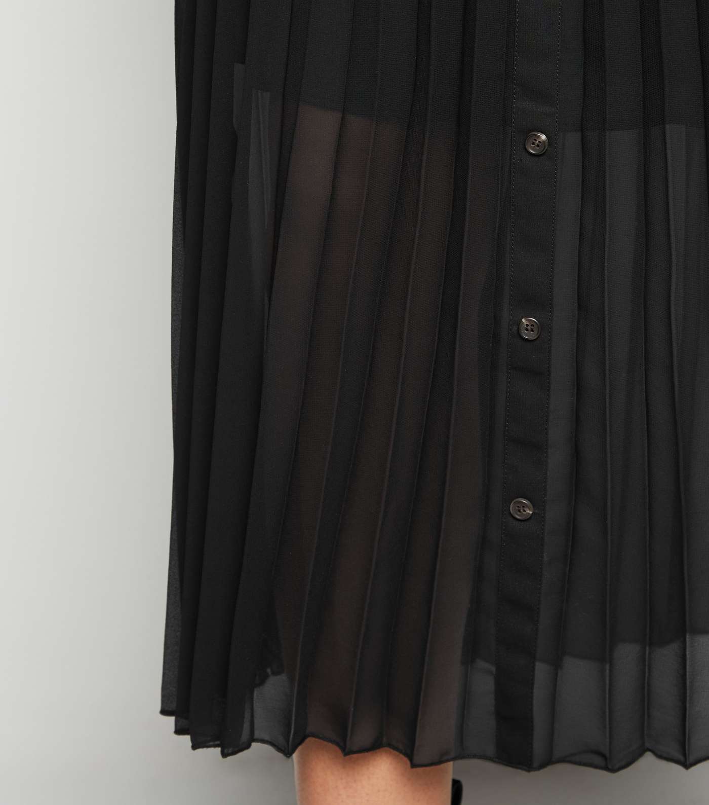 Black Button Up Pleated Midi Skirt Image 5