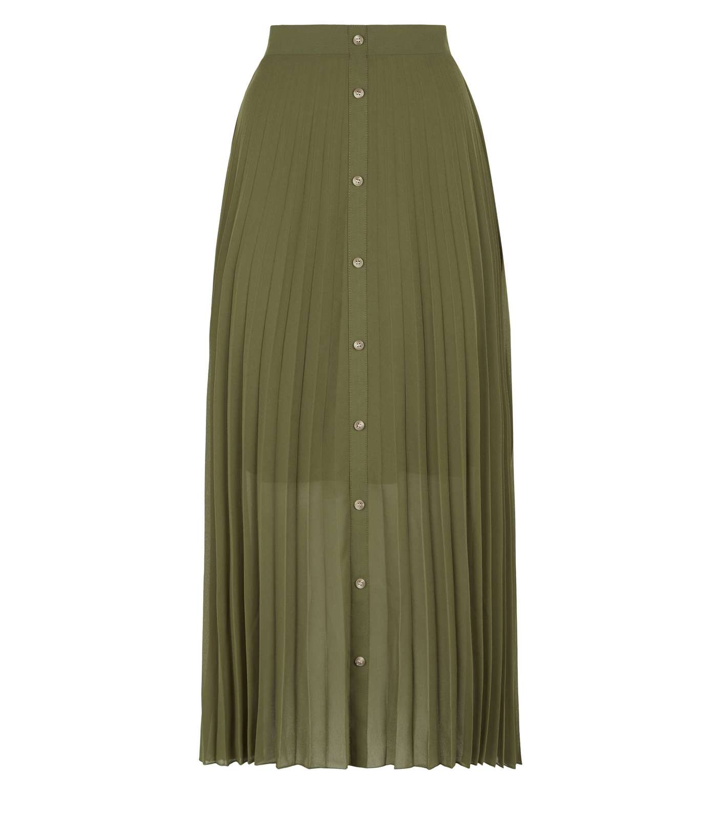 Khaki Button Up Pleated Midi Skirt Image 4