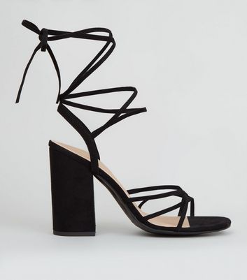 Black strappy shop block heels