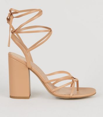 Camel Leather-Look Block Heel Ankle Tie 