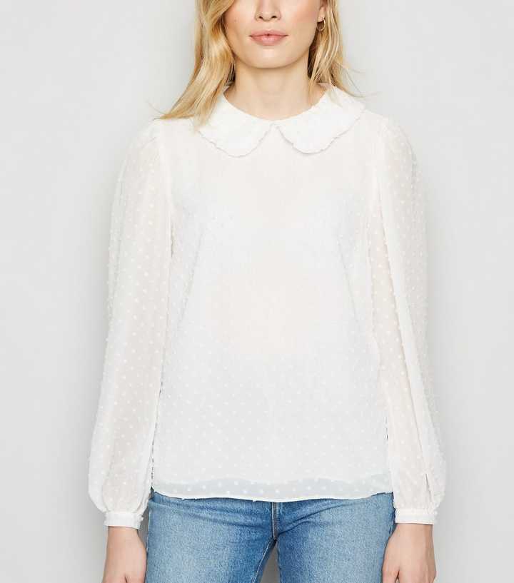 White Spot Chiffon Collared Blouse