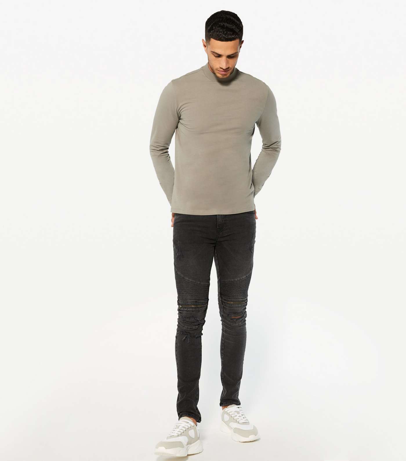 Pale Grey Long Sleeve High Neck Top Image 2