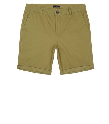 Image of Olive Chino Cotton Shorts New Look