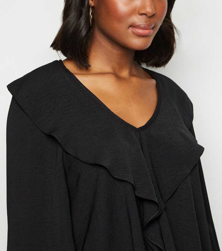 Black Ruffle Trim Blouse