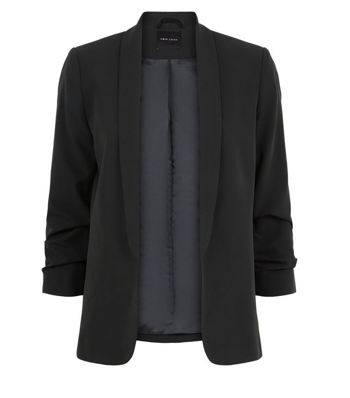 Black Ruched Sleeve Blazer New Look