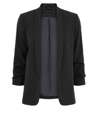 black ruched sleeve jacket