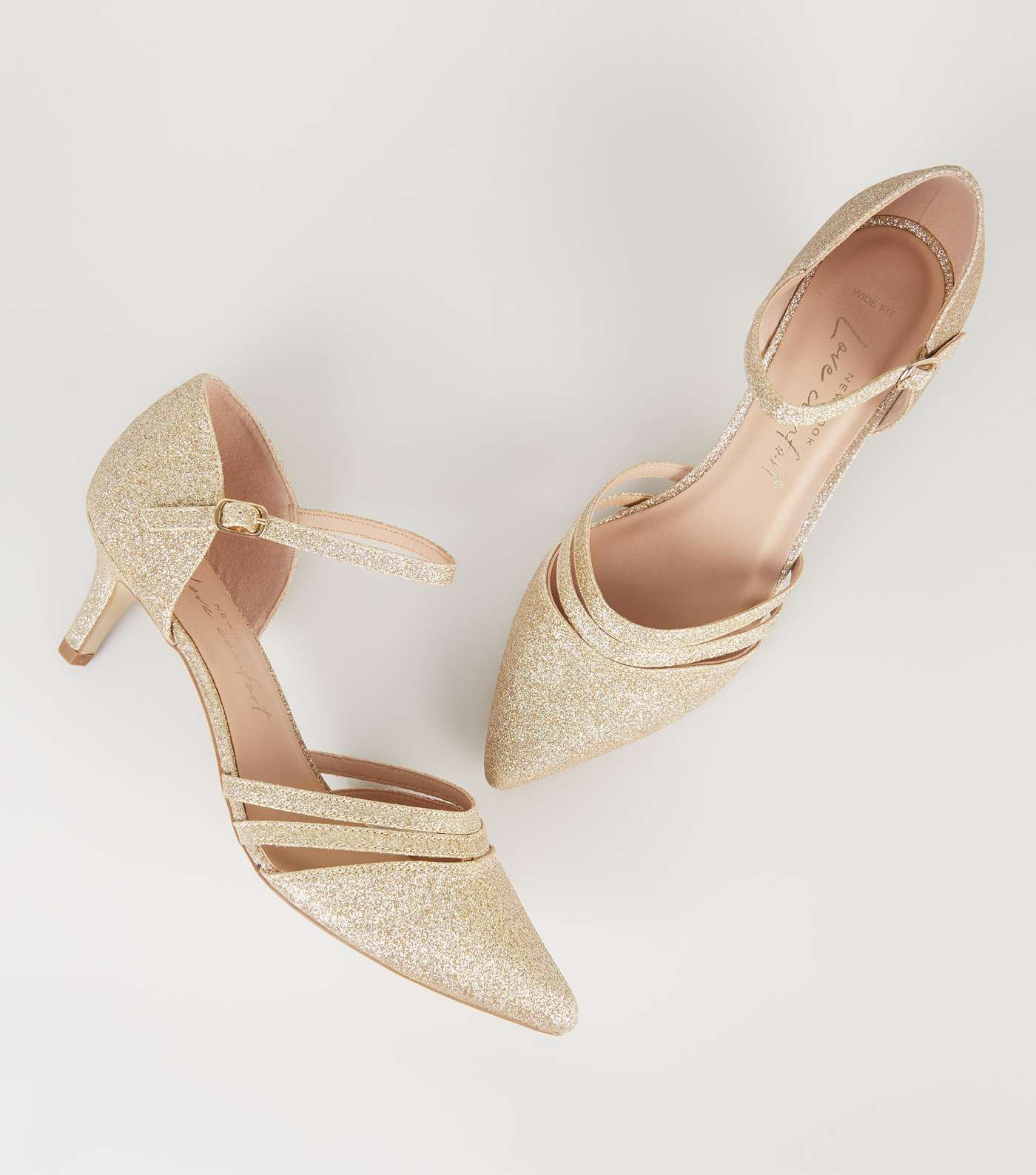 Wide Fit Gold Glitter Kitten Heel Court Shoes Image 3