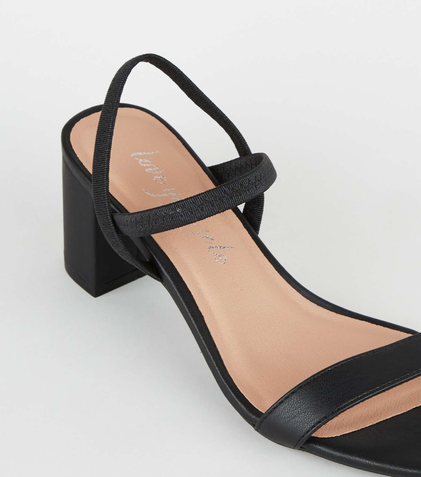 Black Leather-Look Elastic Strap Heeled Sandals Image 3