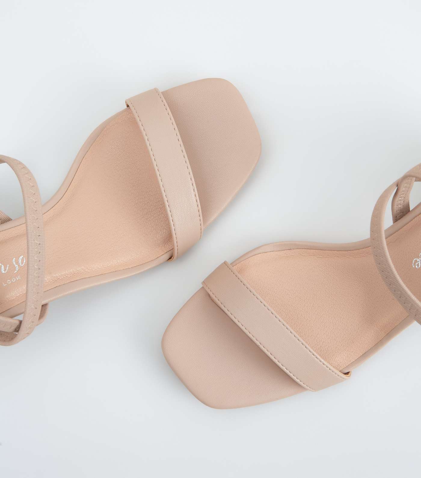 Cream Leather-Look Elastic Strap Heeled Sandals Image 3