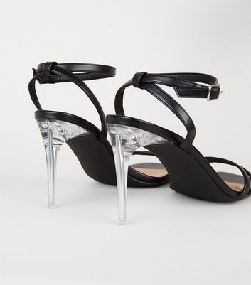 Black Leather-Look 2 Strap Clear Stiletto Heels New Look shop for Black Leather-Look 2 Strap Clear Stiletto Heels New Look at Shopo