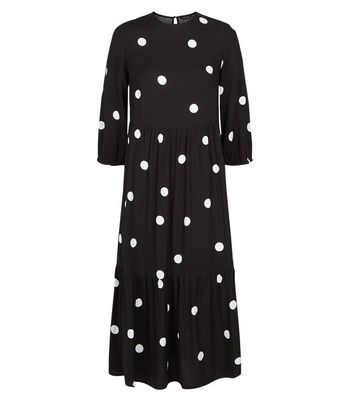 new look tiered midaxi smock dress in polka dot