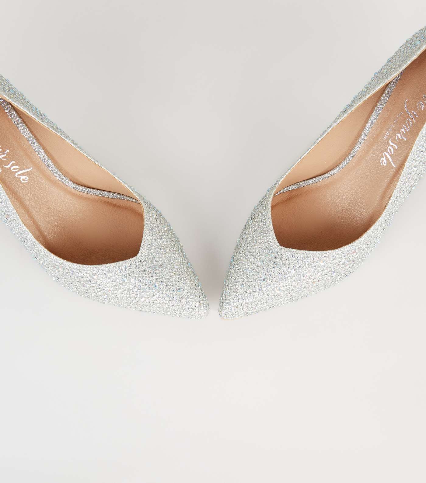 Silver Glitter Gem Pointed Court Shoes Image 3