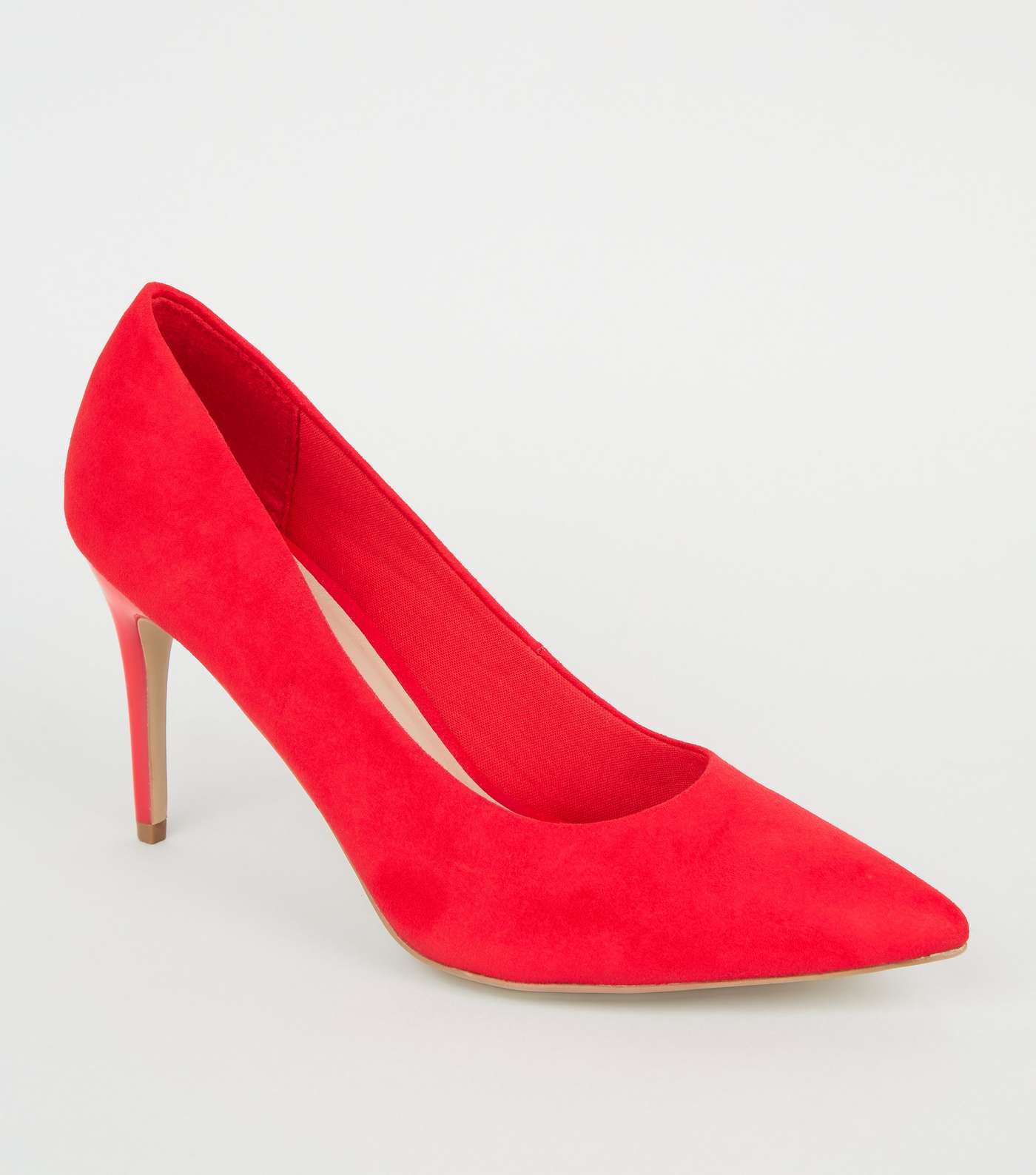 Red Suedette Pointed Stiletto Court Shoes