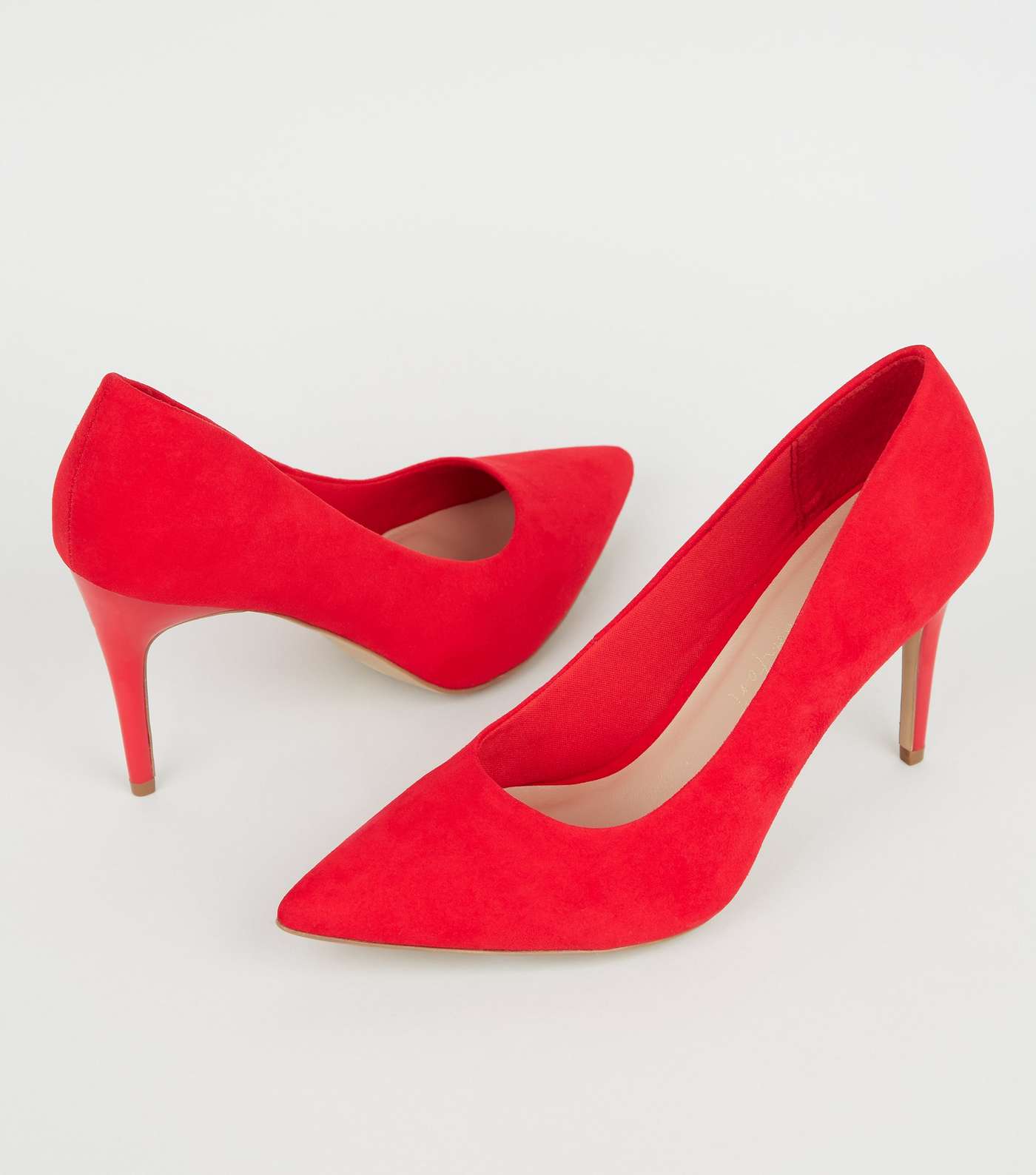 Red Suedette Pointed Stiletto Court Shoes Image 3