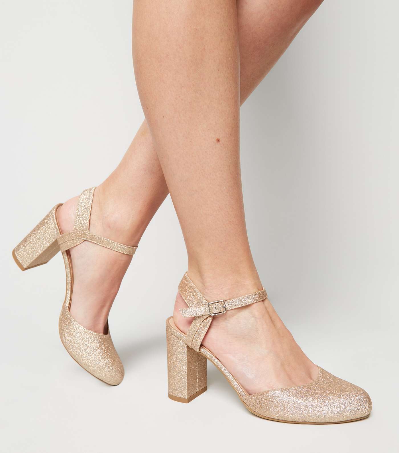 Wide Fit Rose Gold Glitter Round Toe Courts Image 2
