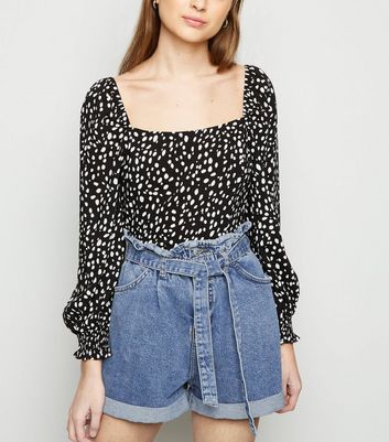 Petite Blue Tie High Waist Denim Shorts 