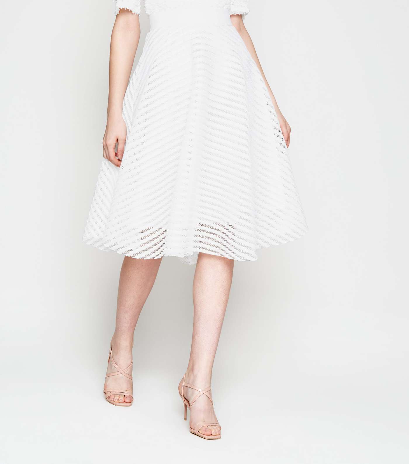 White Stripe Mesh Circle Cut Skirt  Image 2