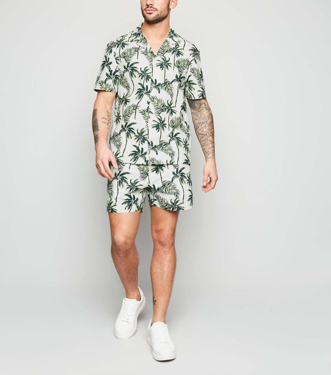 White Tropical Palm Print Shorts Image 2
