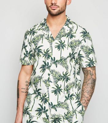 White Tropical Palm Short Sleeve Shirt 