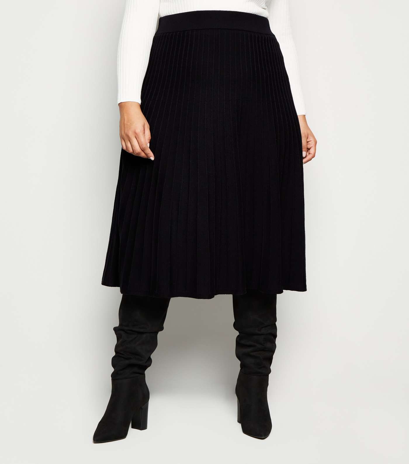 Apricot Curves Black Knit Pleated Midi Skirt Image 2