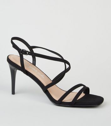 Image of Black Suedette Strappy Stiletto Sandals New Look Vegan