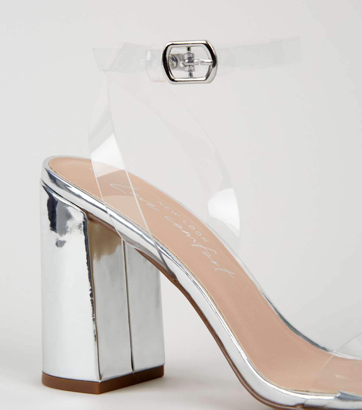 Silver Patent Clear Strap Block Heels Image 3