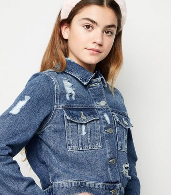 Girls ripped denim jacket sale