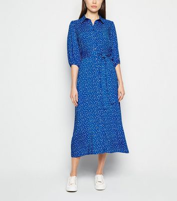 blue spot midi dress