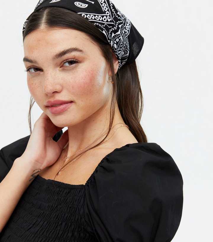 Black Paisley Print Square Bandana