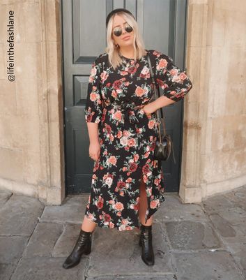 black belted midi dress